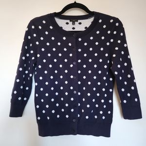 Talbots Petites Button Front ¾ Sleeve Polka Dot Pattern Knit Cardigan Sweater SP